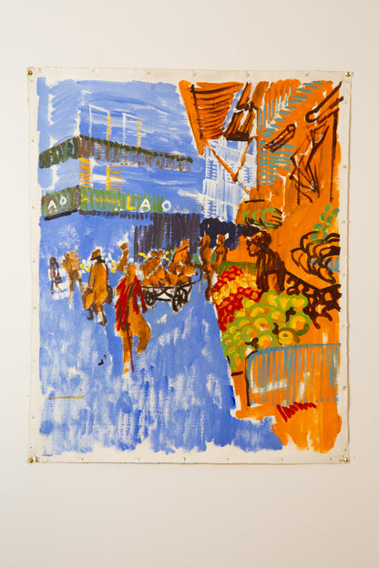 Parisian Market Scene - LEONARD BENNETTS, New Zealand | 1933-2004