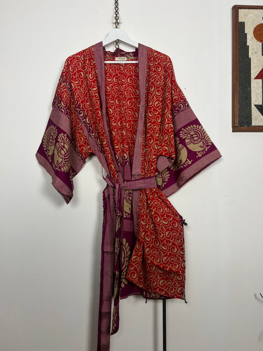 Vintage Saree Silk Kimono / Duster - Short