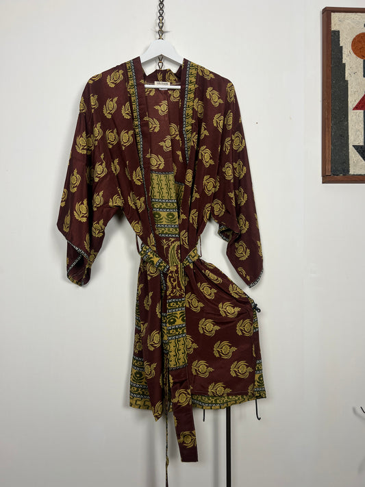 Vintage Saree Silk Kimono / Duster - Short