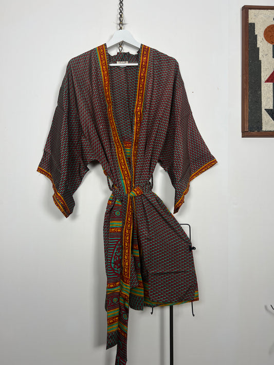 Vintage Saree Silk Kimono / Duster - Short