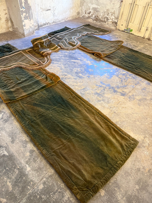 Penicuik House, Scotland ~ Large Pair Green Velvet Curtain Panels & Valance