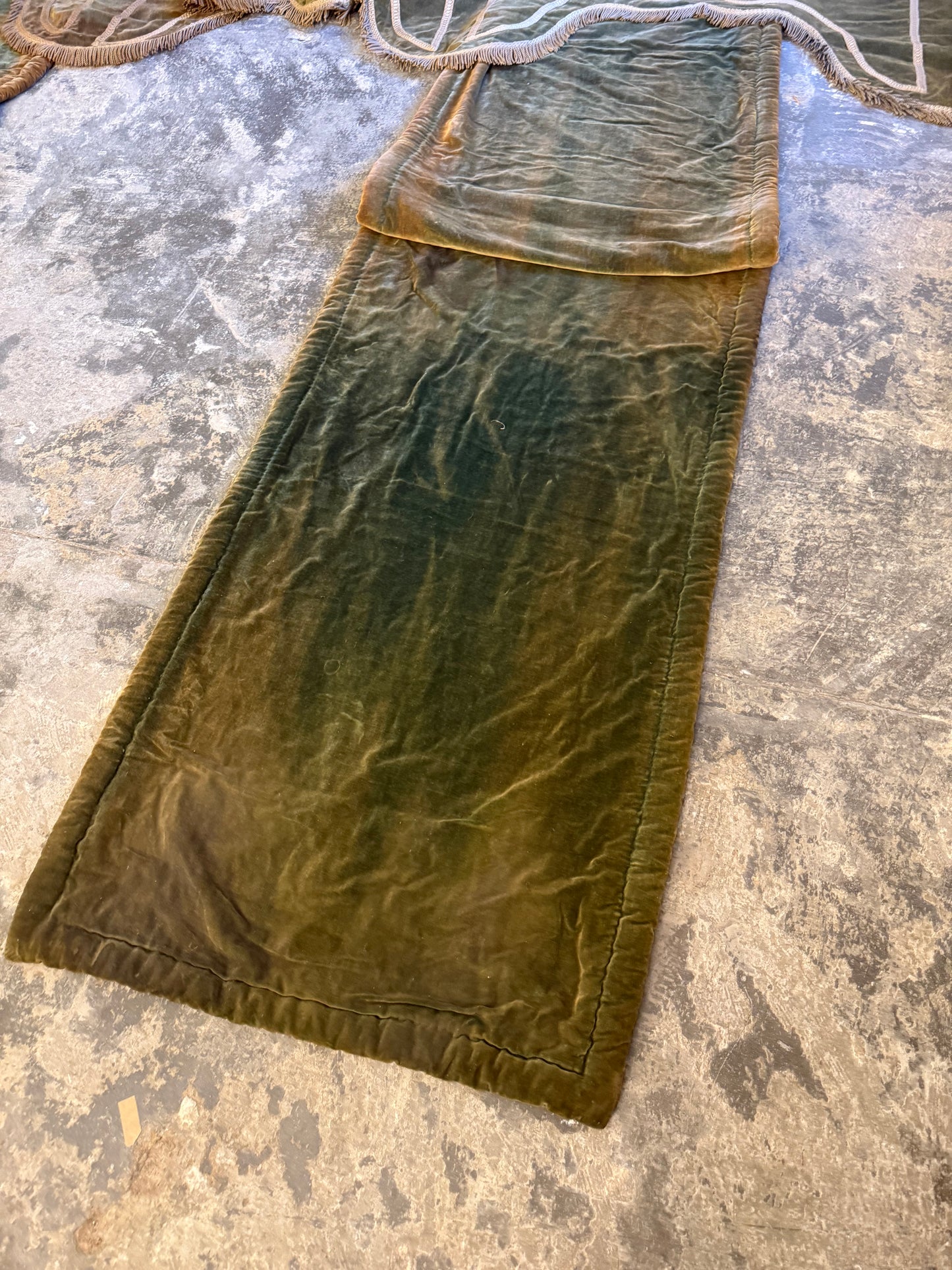 Penicuik House, Scotland ~ Large Pair Green Velvet Curtain Panels & Valance