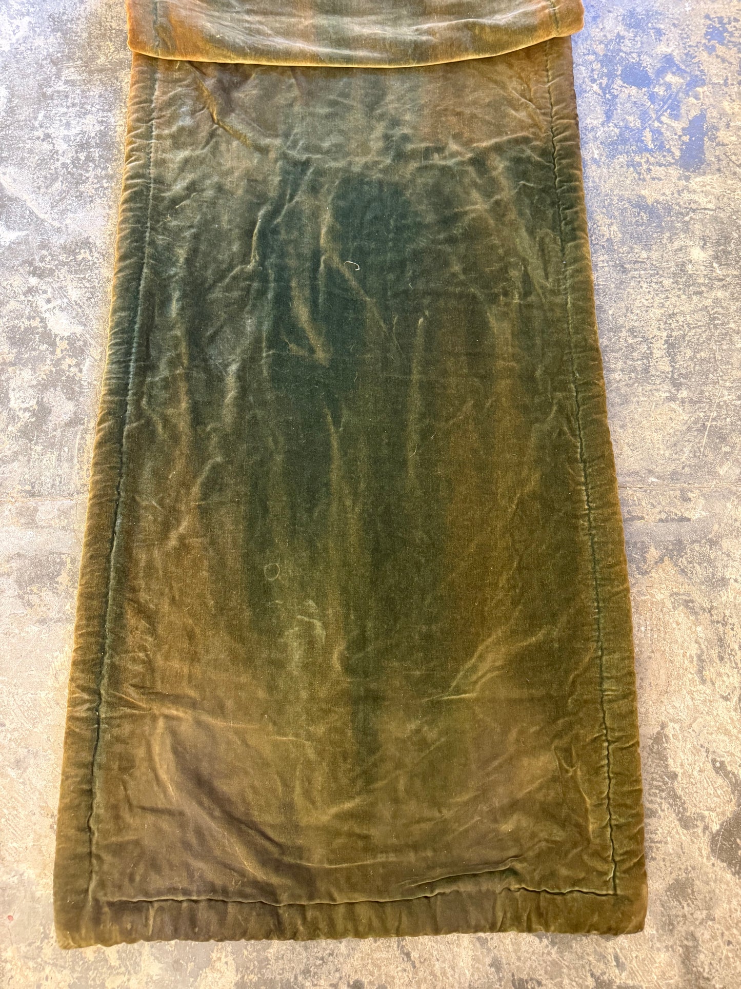 Penicuik House, Scotland ~ Large Pair Green Velvet Curtain Panels & Valance