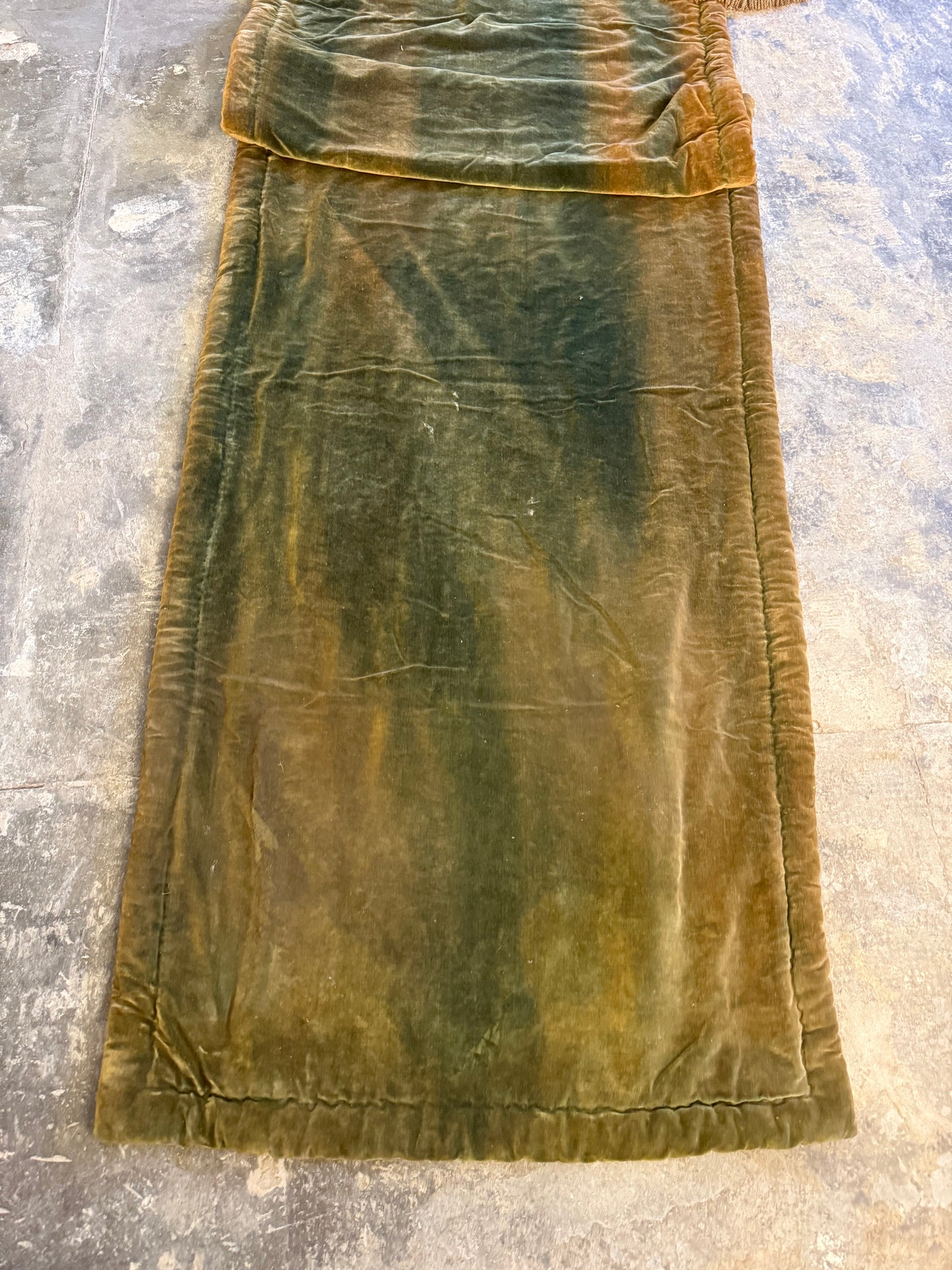 Penicuik House, Scotland ~ Large Pair Green Velvet Curtain Panels & Valance