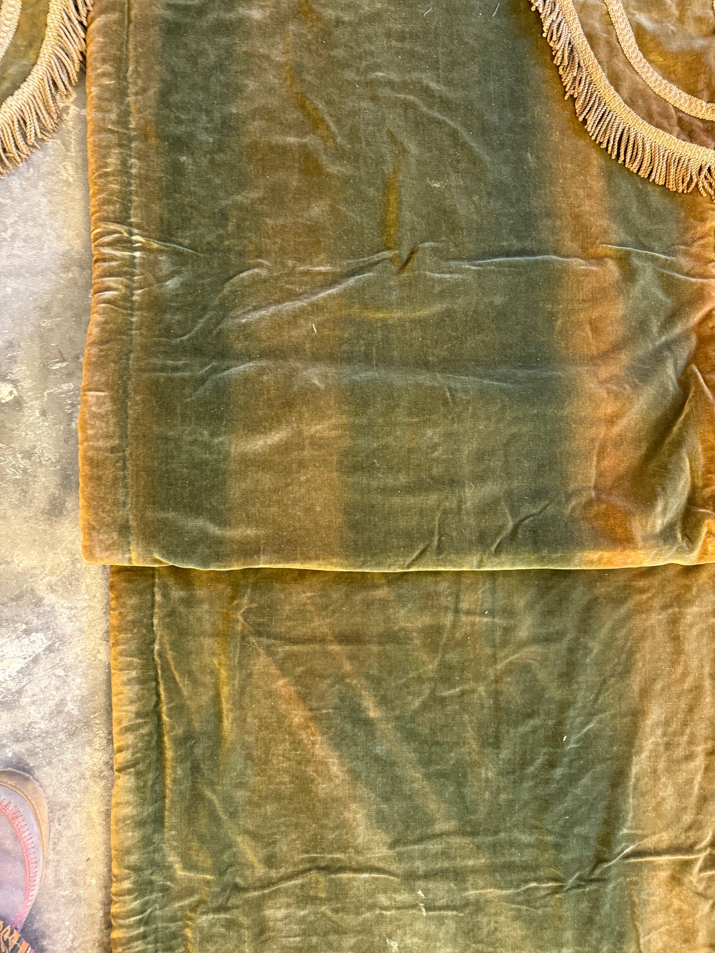 Penicuik House, Scotland ~ Large Pair Green Velvet Curtain Panels & Valance