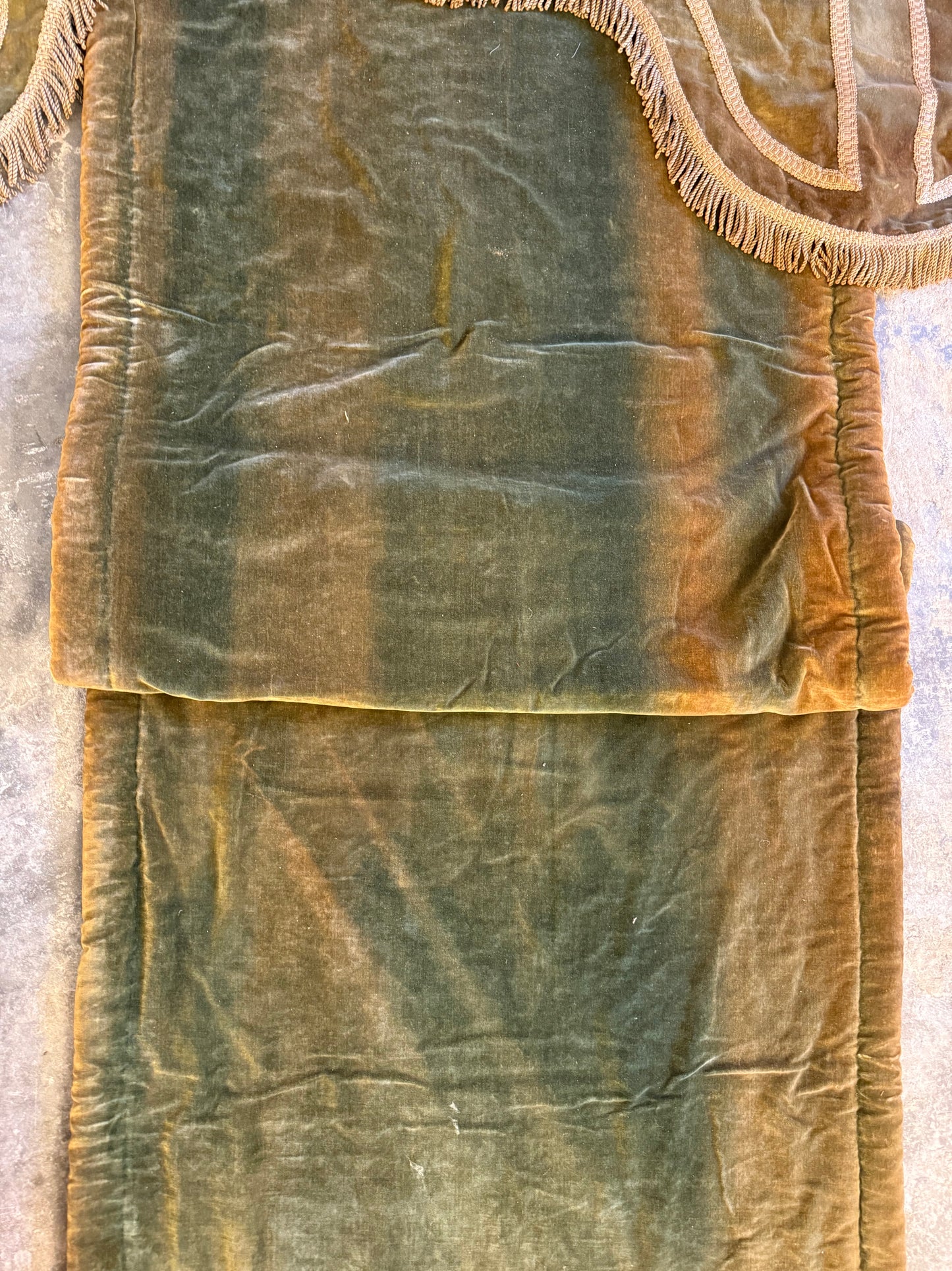 Penicuik House, Scotland ~ Large Pair Green Velvet Curtain Panels & Valance