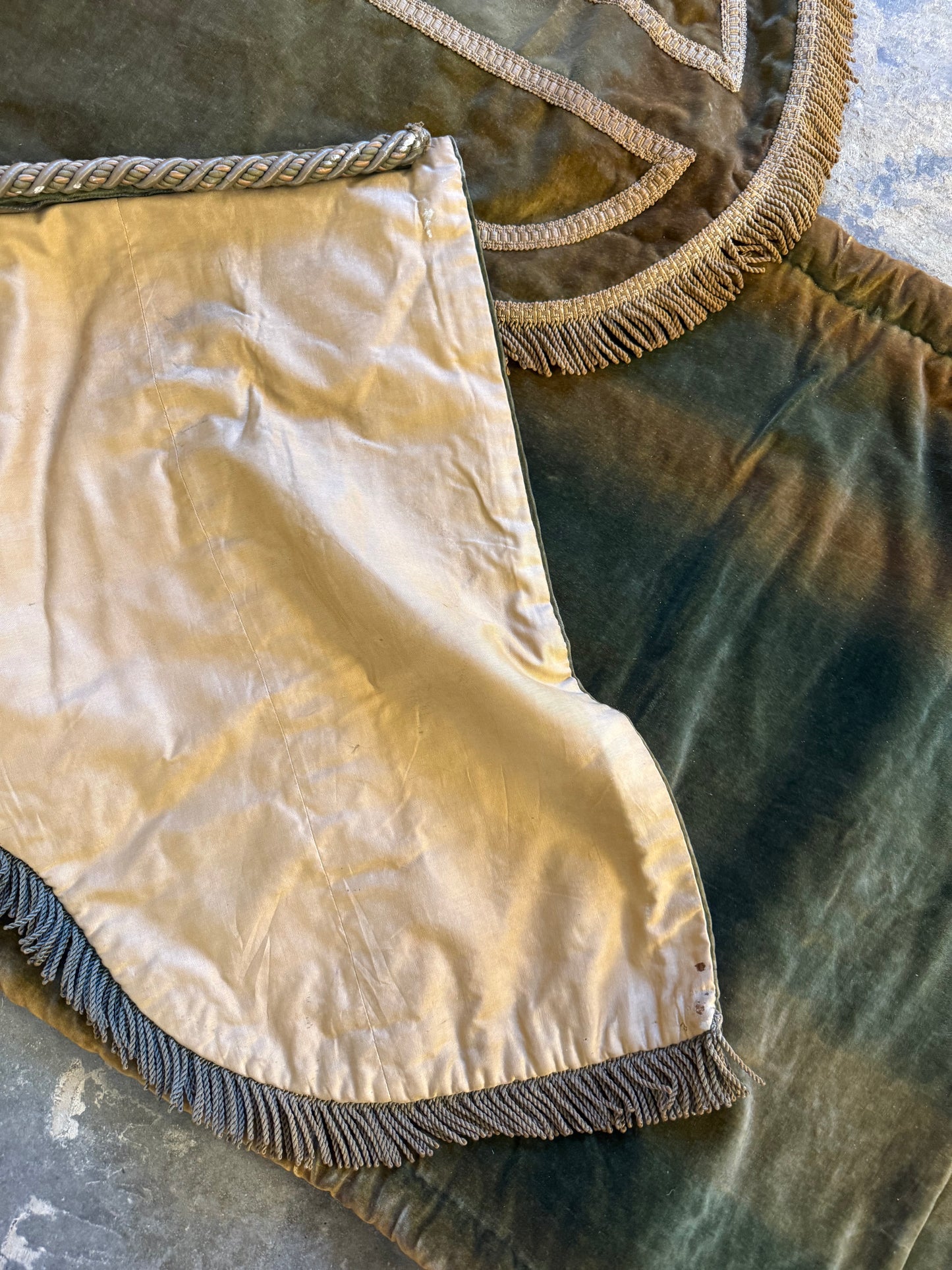 Penicuik House, Scotland ~ Large Pair Green Velvet Curtain Panels & Valance