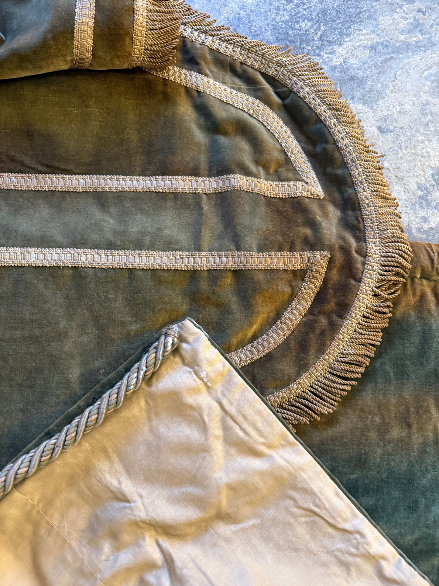 Penicuik House, Scotland ~ Large Pair Green Velvet Curtain Panels & Valance