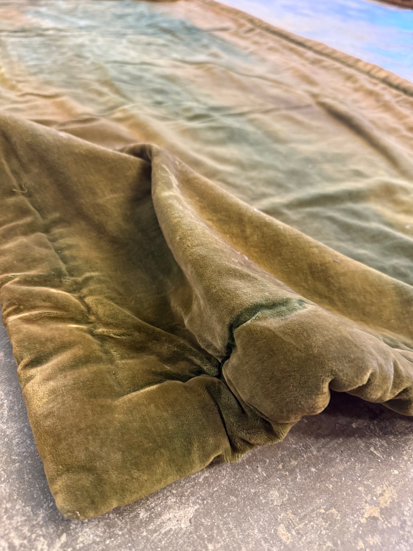 Penicuik House, Scotland ~ Large Pair Green Velvet Curtain Panels & Valance