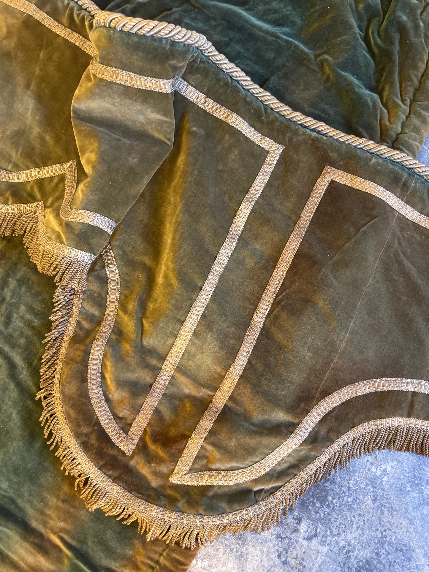 Penicuik House, Scotland ~ Large Pair Green Velvet Curtain Panels & Valance