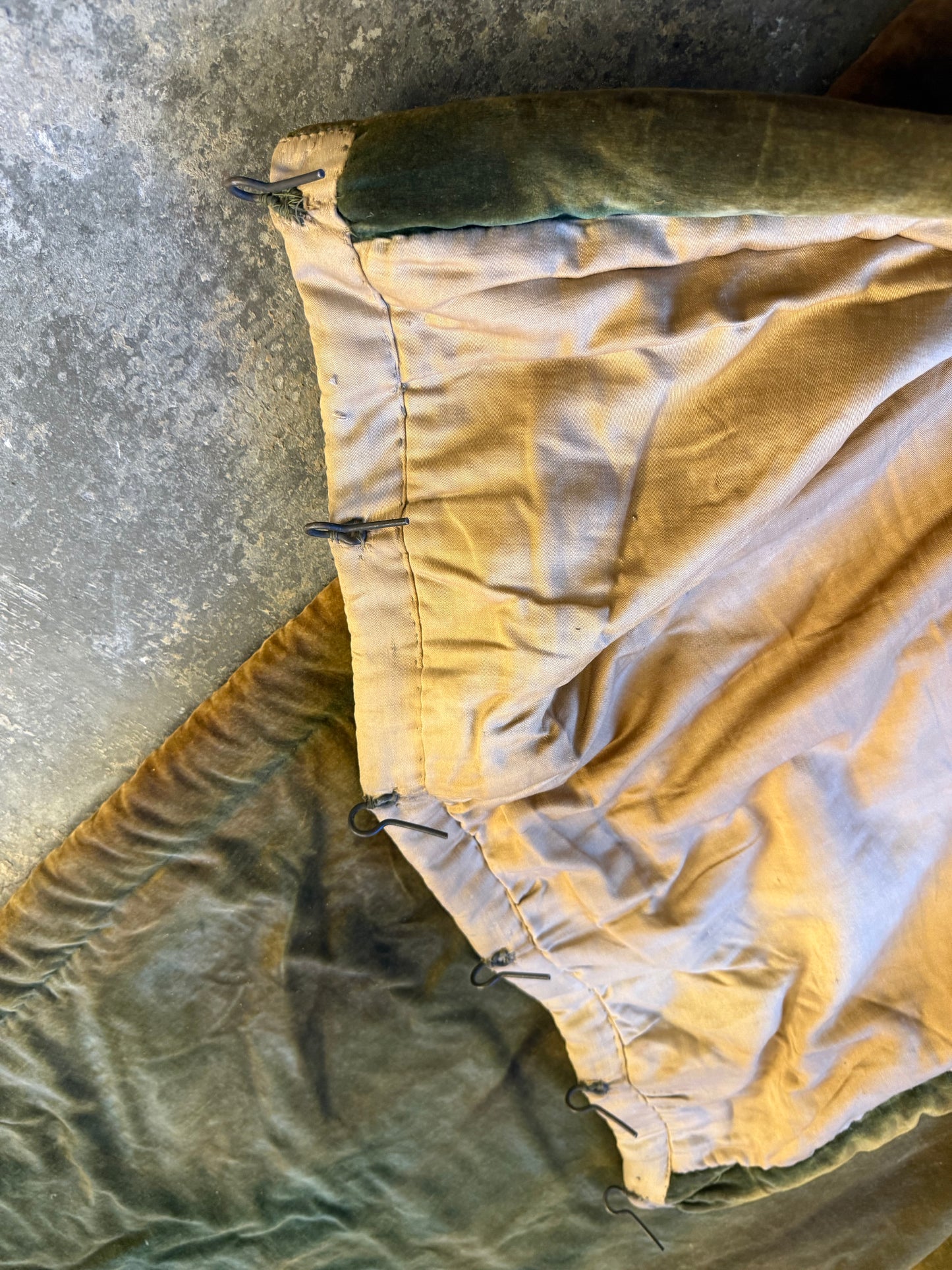 Penicuik House, Scotland ~ Large Pair Green Velvet Curtain Panels & Valance