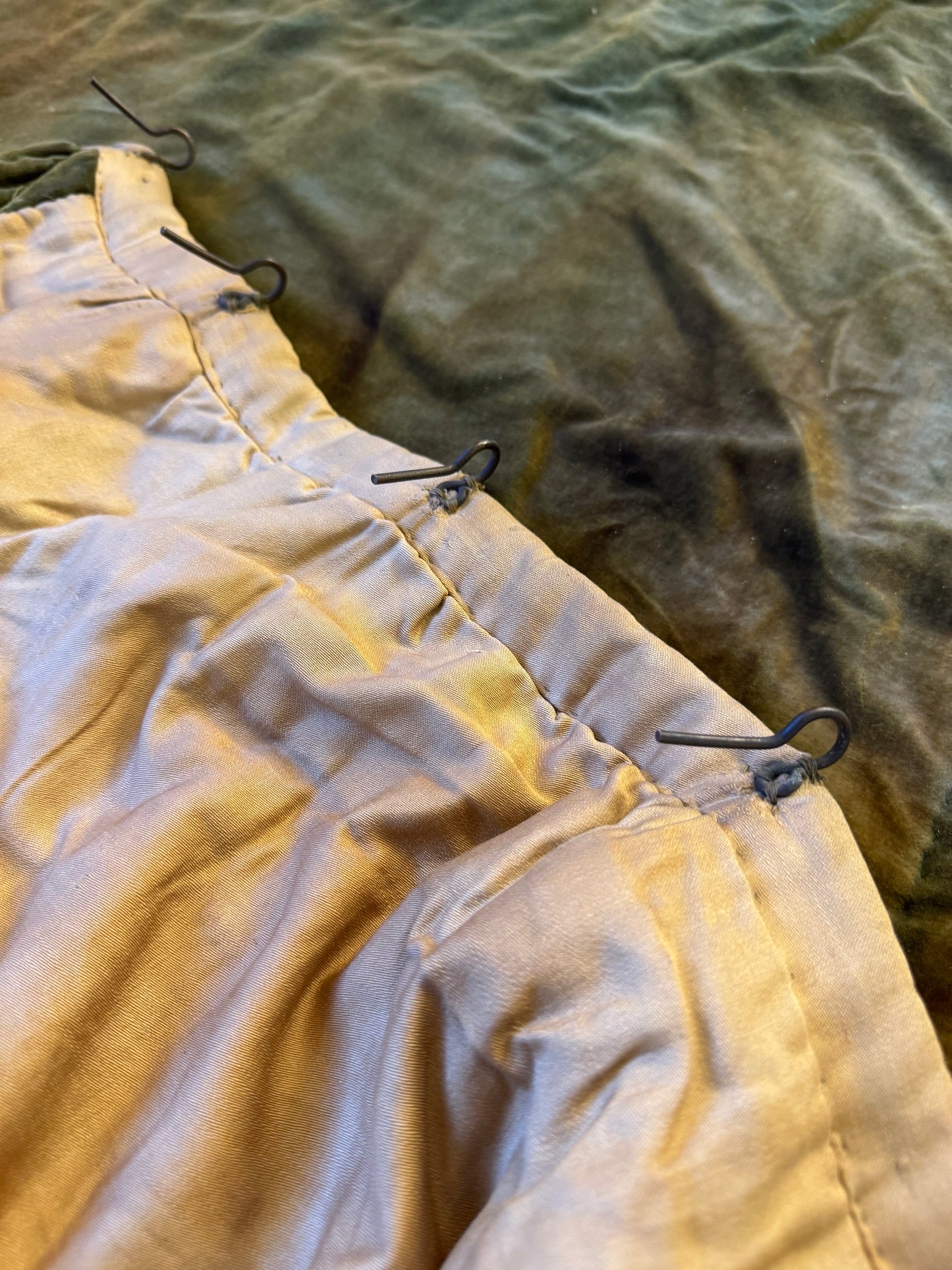 Penicuik House, Scotland ~ Large Pair Green Velvet Curtain Panels & Valance