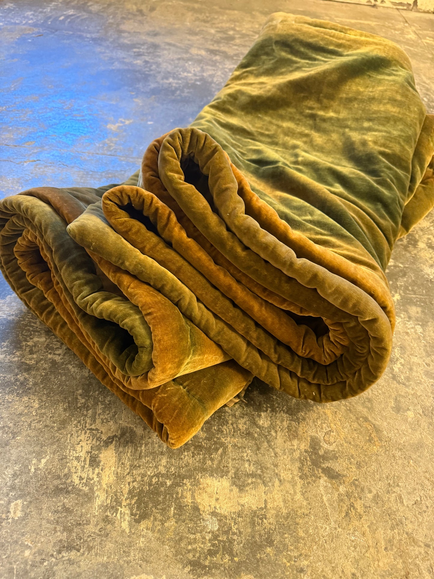 Penicuik House, Scotland ~ Large Pair Green Velvet Curtain Panels & Valance