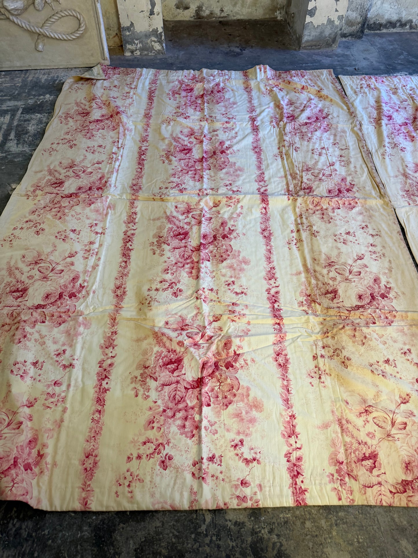 Two Pairs of Pink Toile de Jouy Curtains - Whytock & Reid Miss Lavinia's Room
