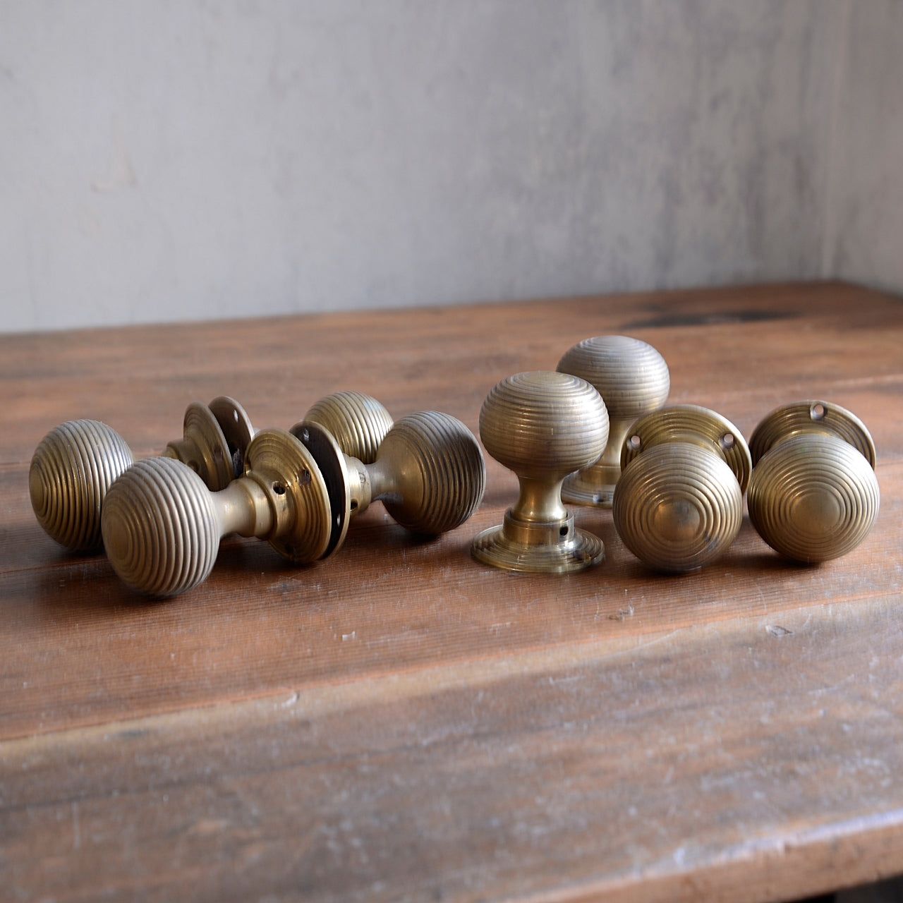Brass Beehive Door Handles - 3 Pairs