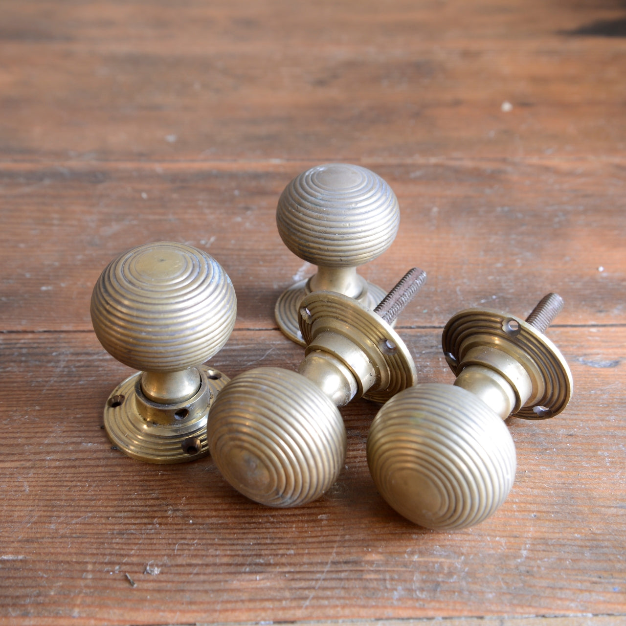 Brass Beehive Door Handles - 3 Pairs