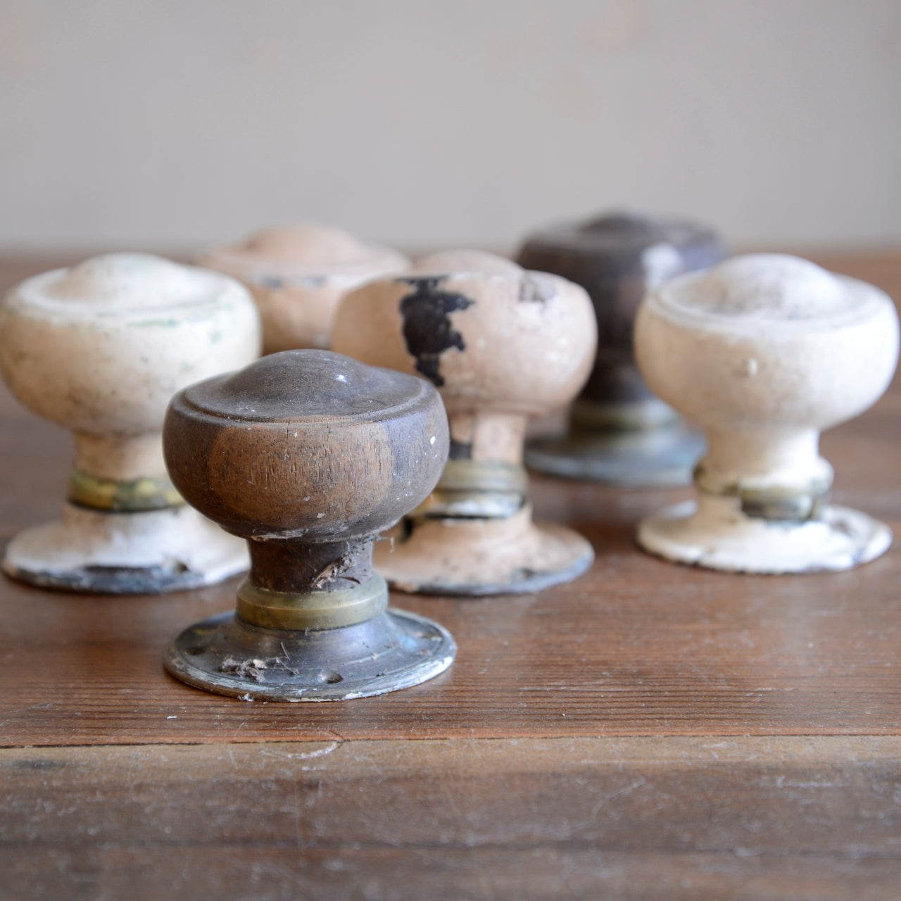 Collection of Wood & Brass Door Handles for restoration