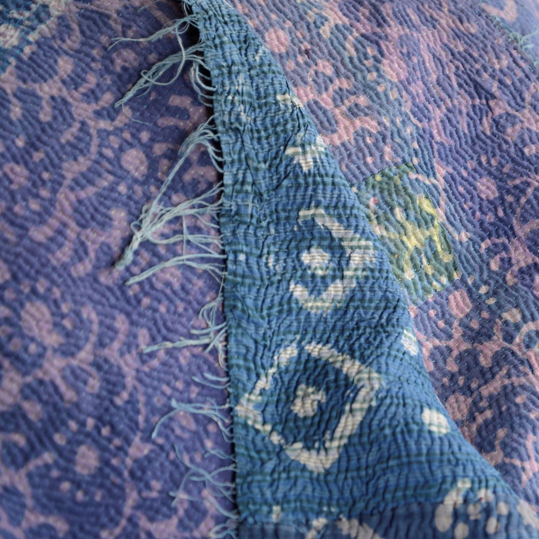 Vintage Indigo Finestitch Kantha Quilt - No 7