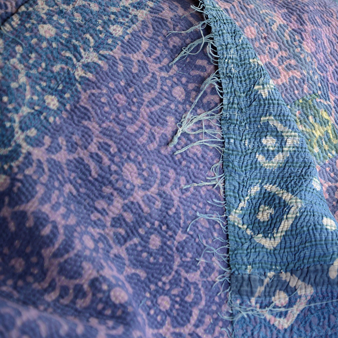 Vintage Indigo Finestitch Kantha Quilt - No 7