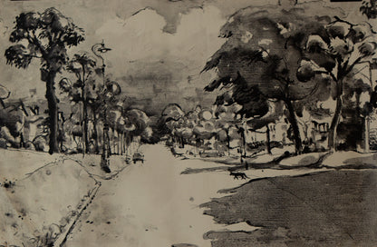Unknown Street Scene on paper - LEONARD BENNETTS, New Zealand | 1933-2004