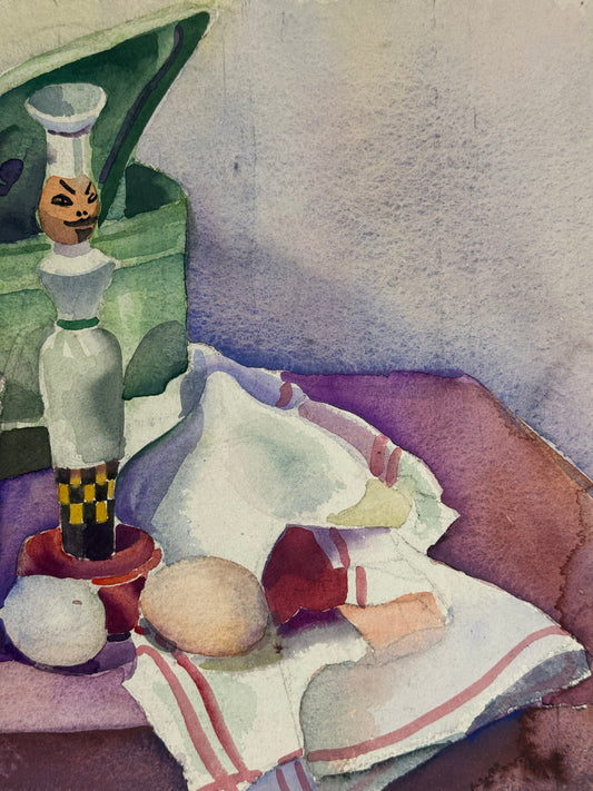 Green Tin & Eggs Still Life - from the studio of ERIC RITCHIE & RENA GIBSON