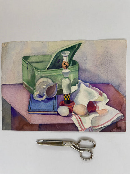 Green Tin & Eggs Still Life - from the studio of ERIC RITCHIE & RENA GIBSON