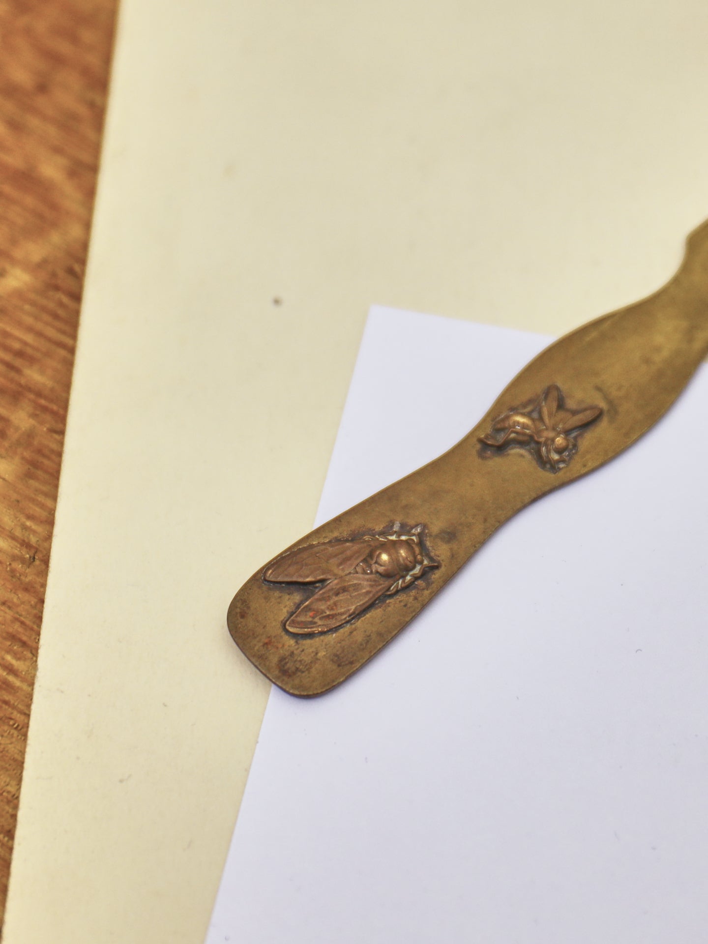 A Japanese brass page turner, Meiji Period (1868-1912) ~ Flowers & Insects