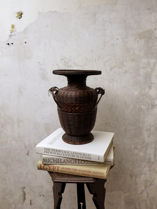 Tall Oriental Wickerwork Urn