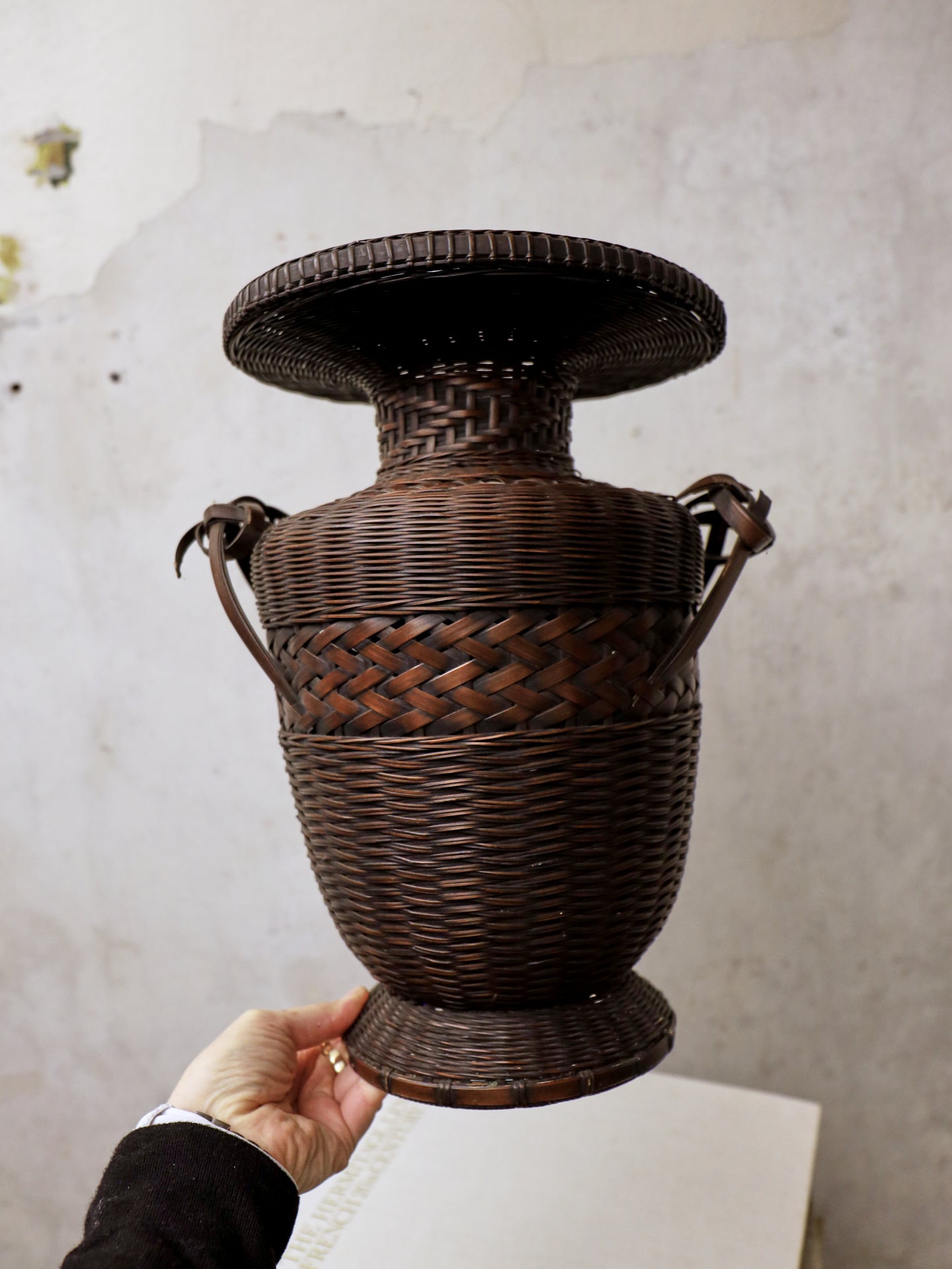 Tall Oriental Wickerwork Urn