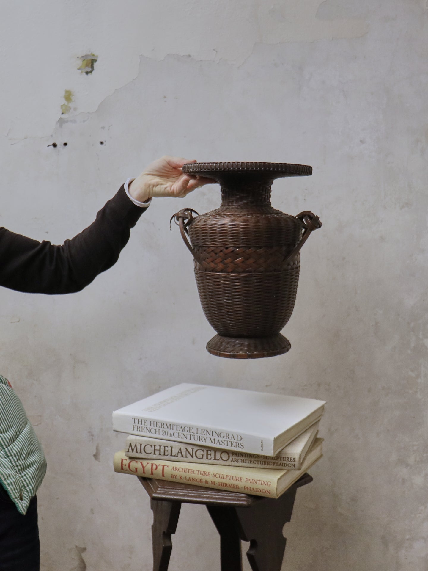 Tall Oriental Wickerwork Urn