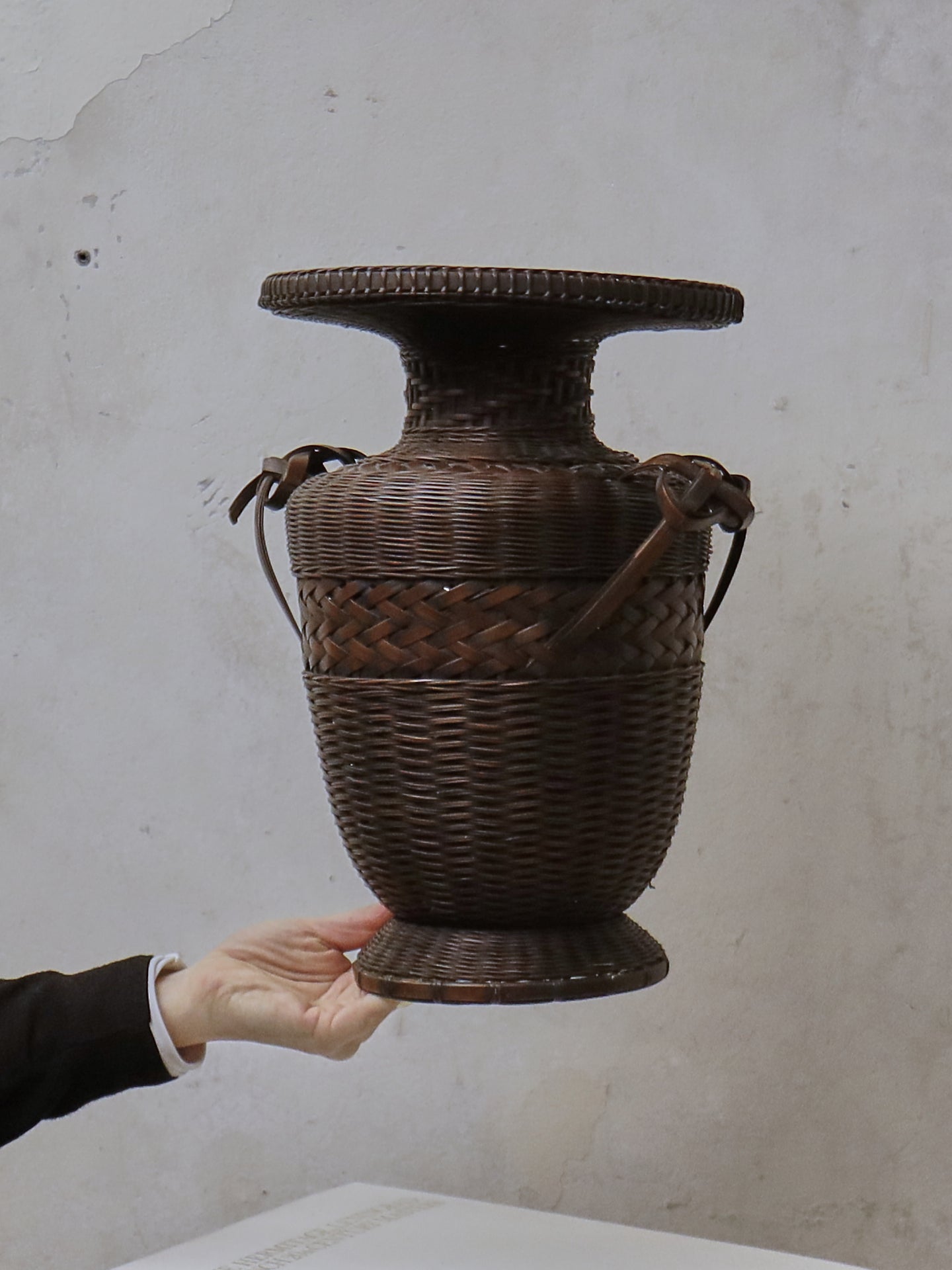Tall Oriental Wickerwork Urn