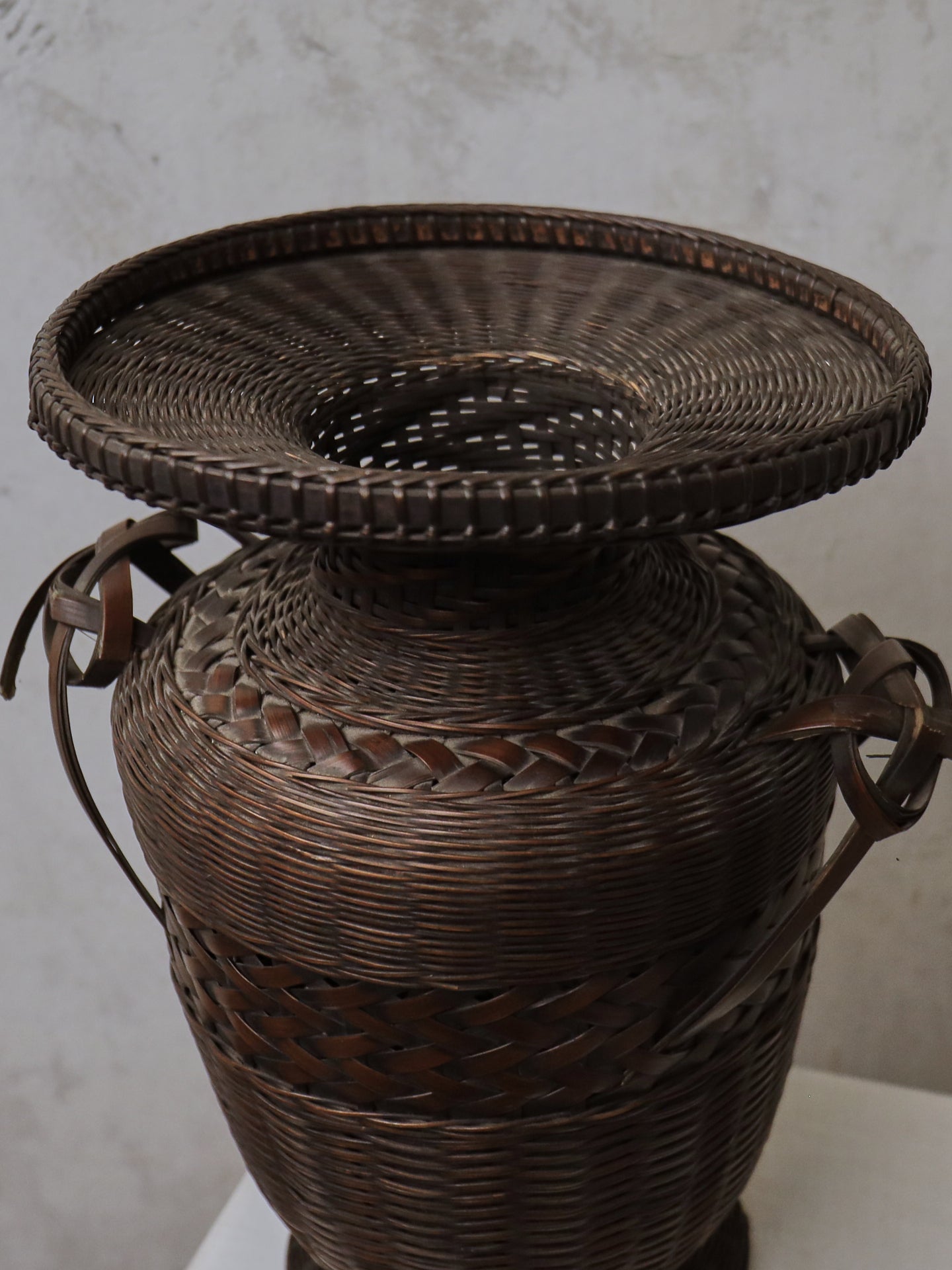 Tall Oriental Wickerwork Urn