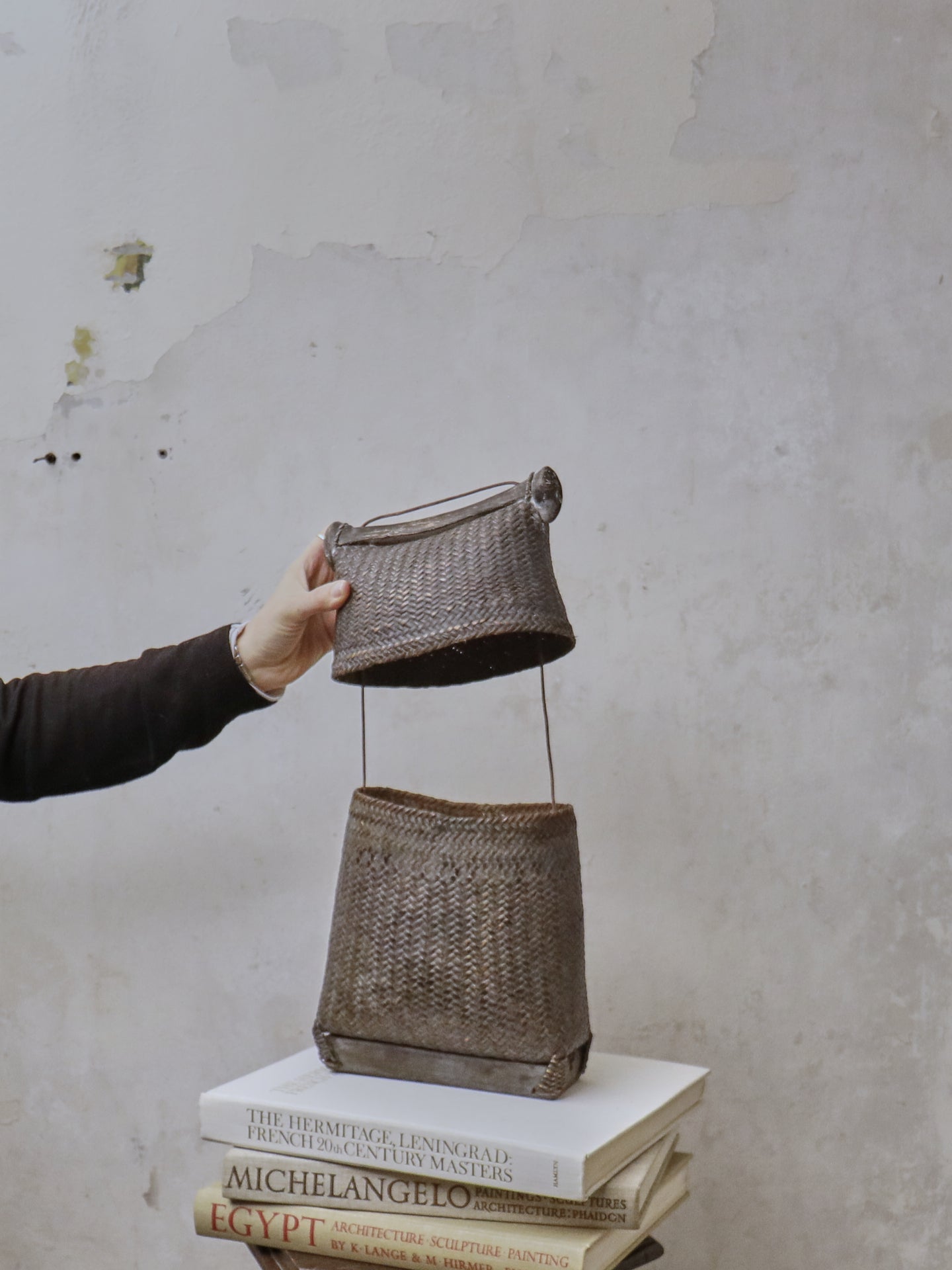 19th Century Oriental Woven Container and Cover