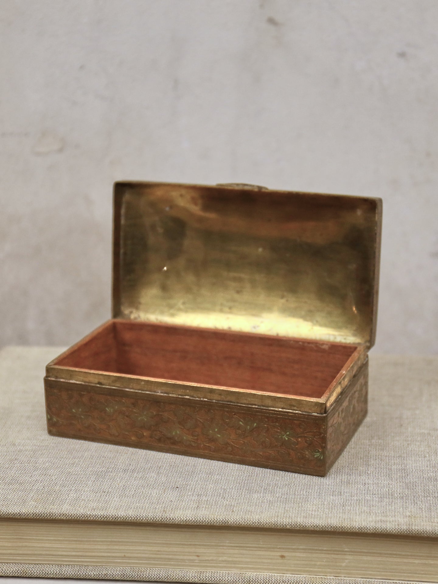 A 1920's Kashmir Brass Box with Enamelled Decoration