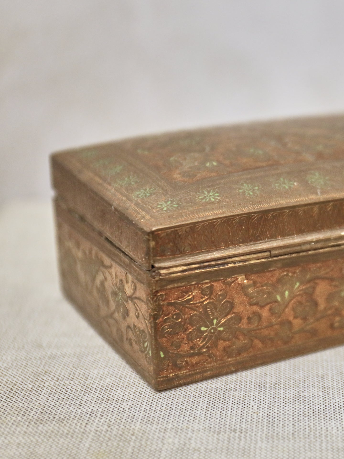 A 1920's Kashmir Brass Box with Enamelled Decoration