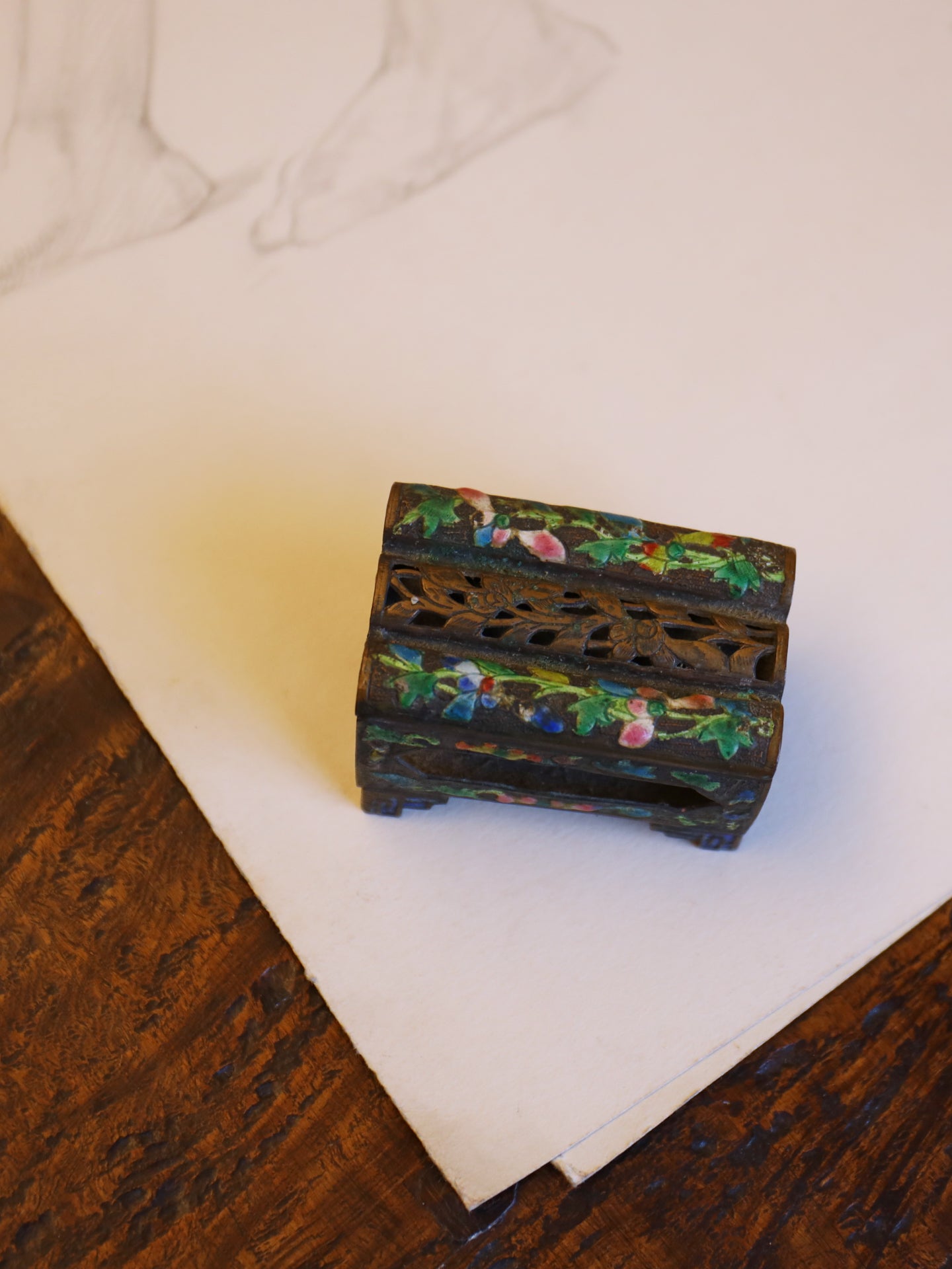 A Chinese Enamelled Bronze Vesta Holder