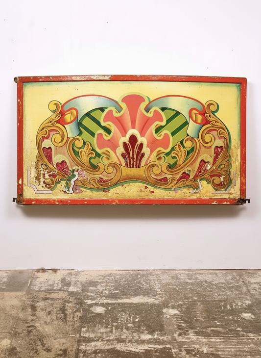 Handpainted Fairground Rounding Panel in the manner of Fred Fowle