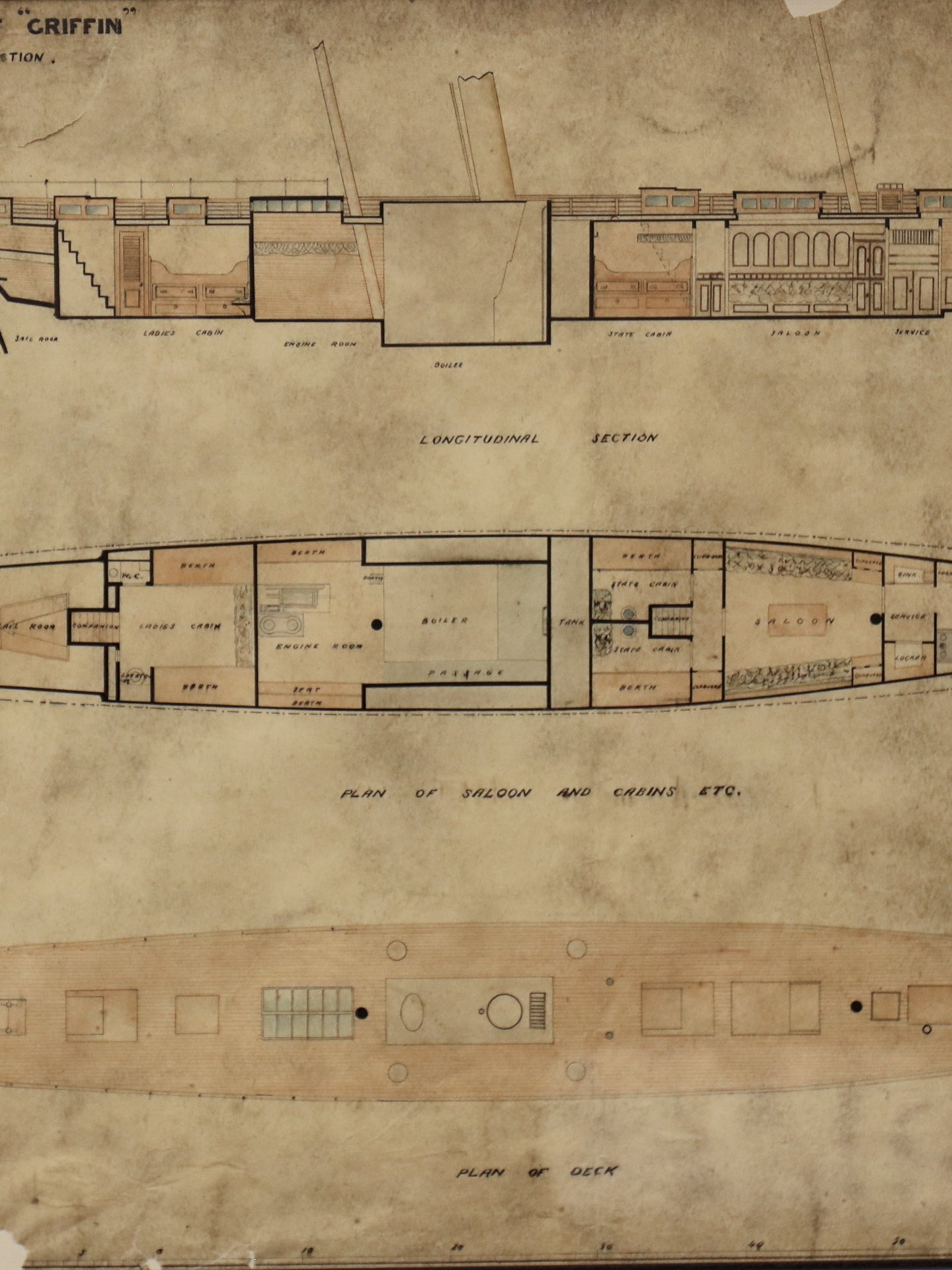 Cut Deck and Plans For The 19th Century Steam Yacht "Griffin"