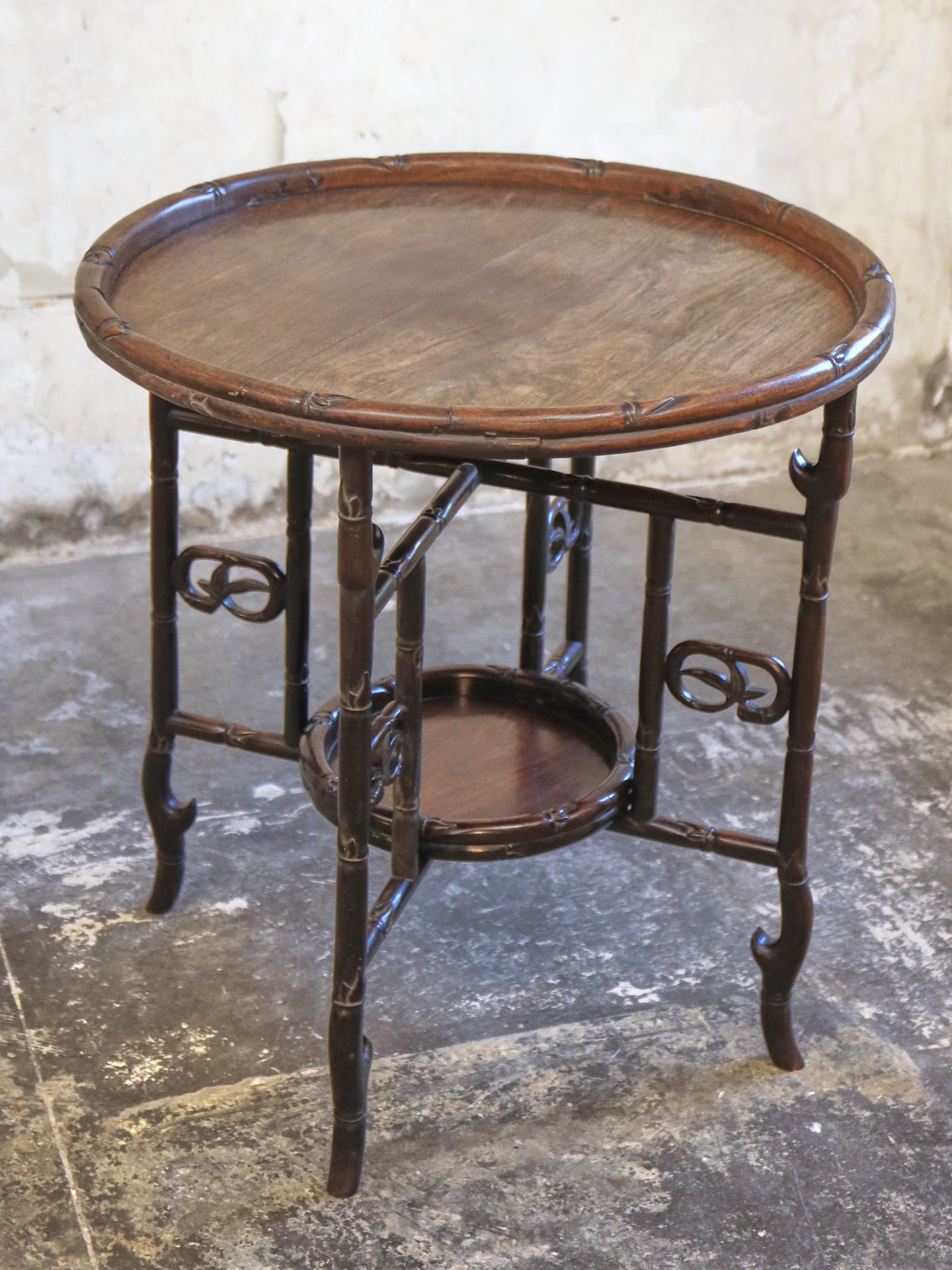 A Chinese Faux Bamboo Rosewood (Hong Mu) Gateleg Tea Table c1900