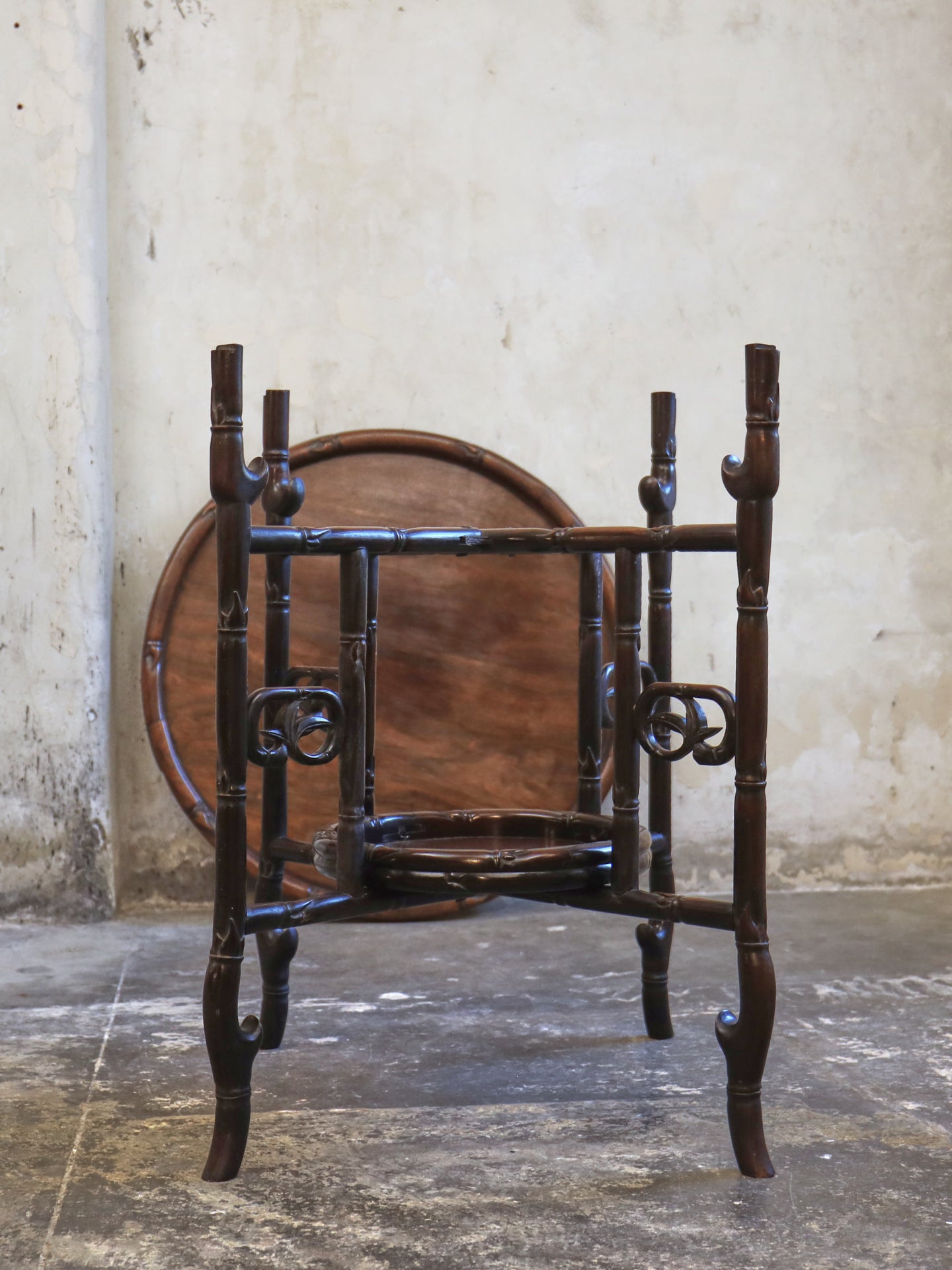 A Chinese Faux Bamboo Rosewood (Hong Mu) Gateleg Tea Table c1900