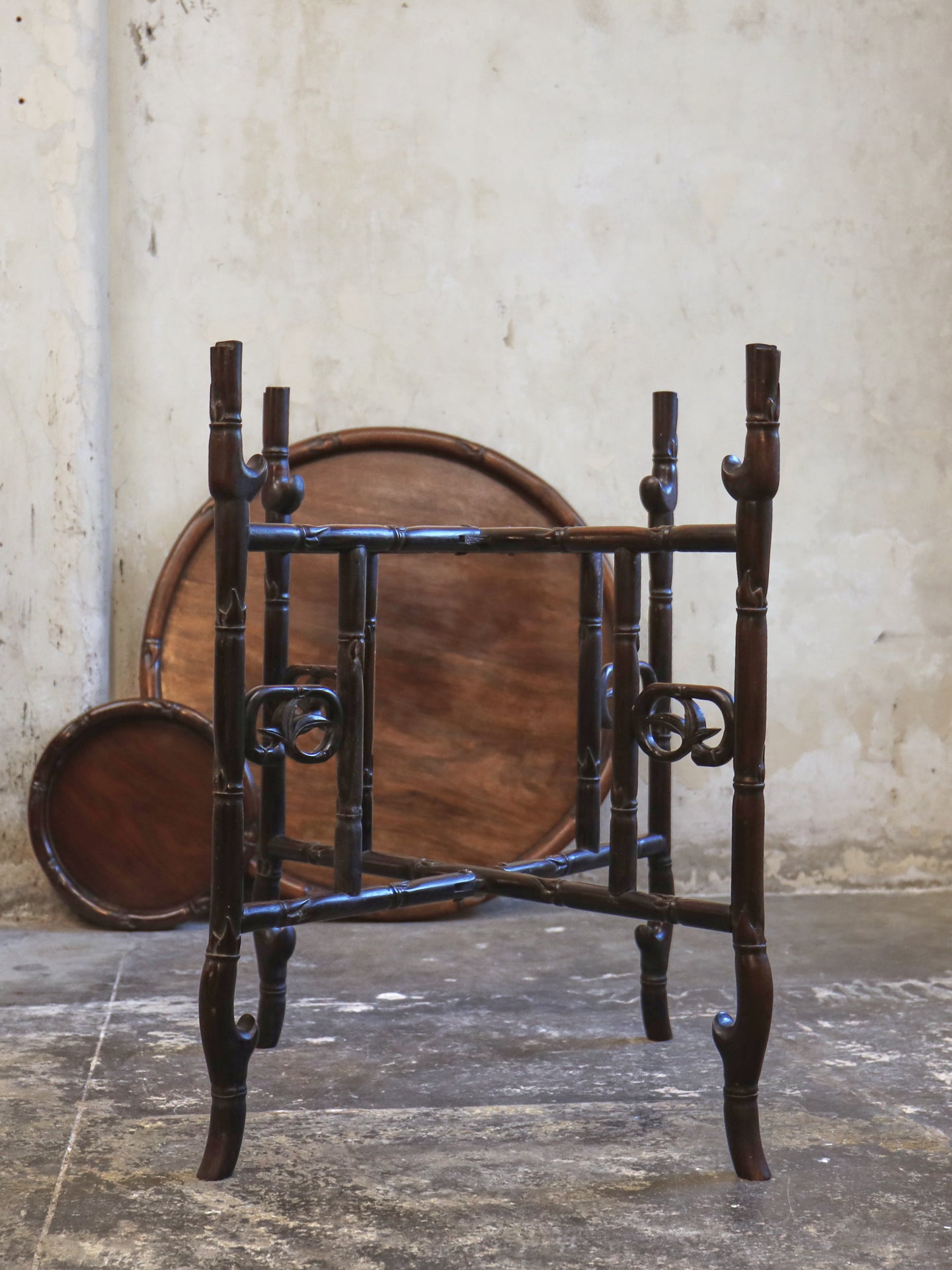 A Chinese Faux Bamboo Rosewood (Hong Mu) Gateleg Tea Table c1900