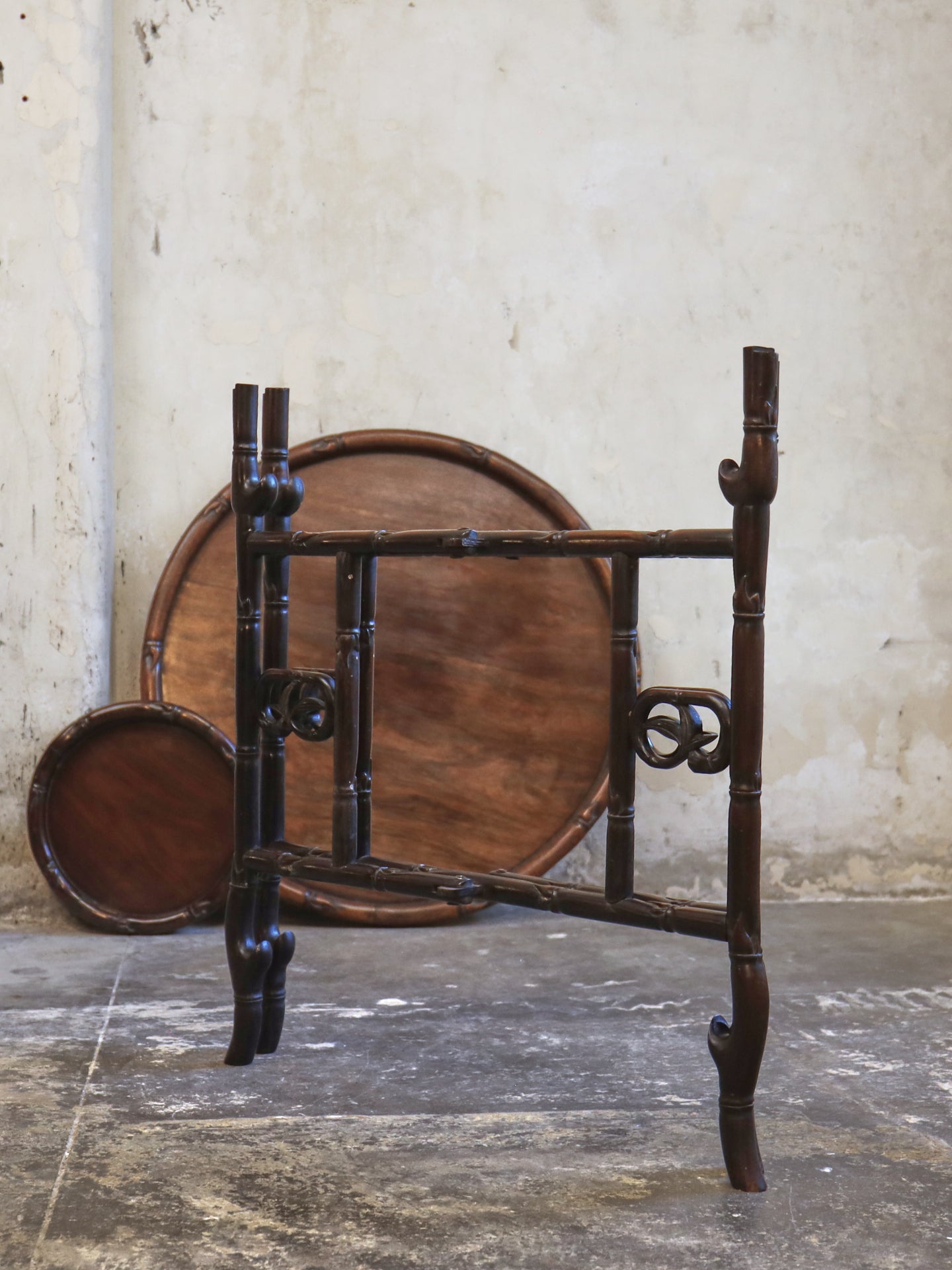 A Chinese Faux Bamboo Rosewood (Hong Mu) Gateleg Tea Table c1900