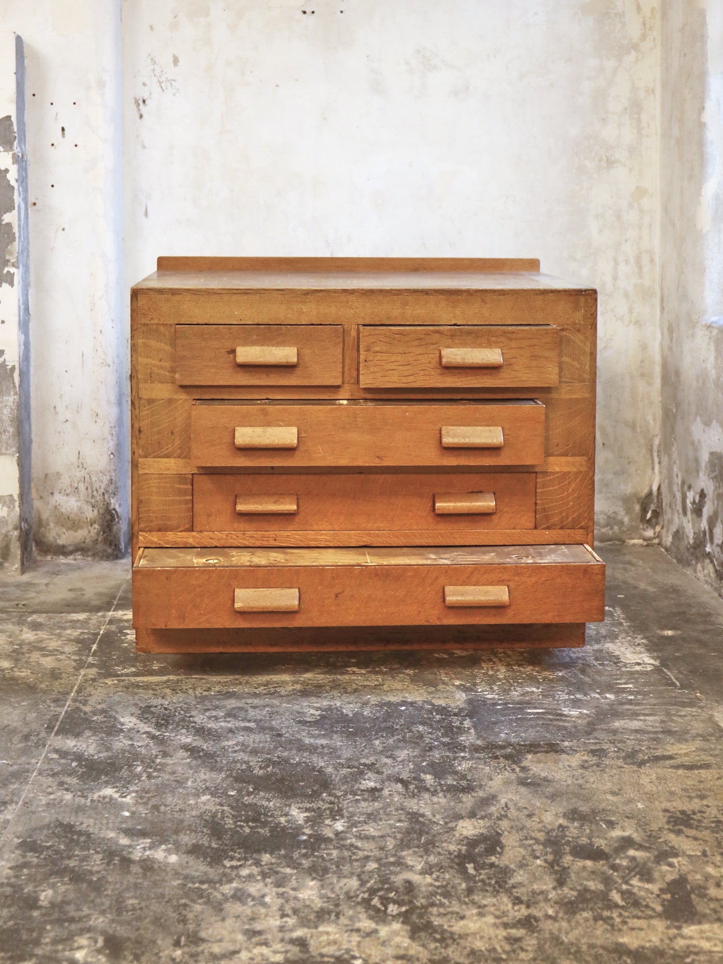An Estate Made Oak Architects Chest of Drawers - 1950's