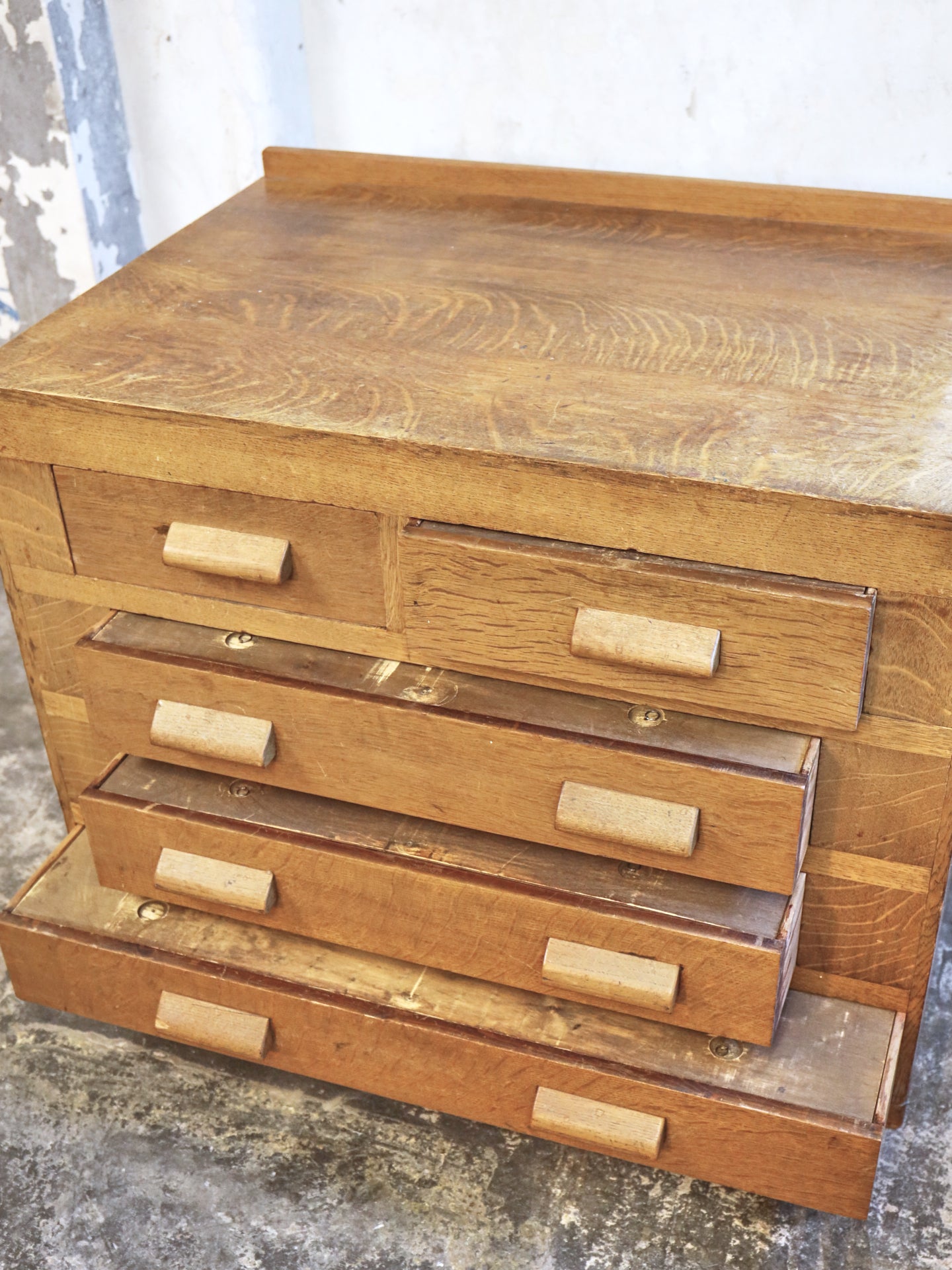 An Estate Made Oak Architects Chest of Drawers - 1950's