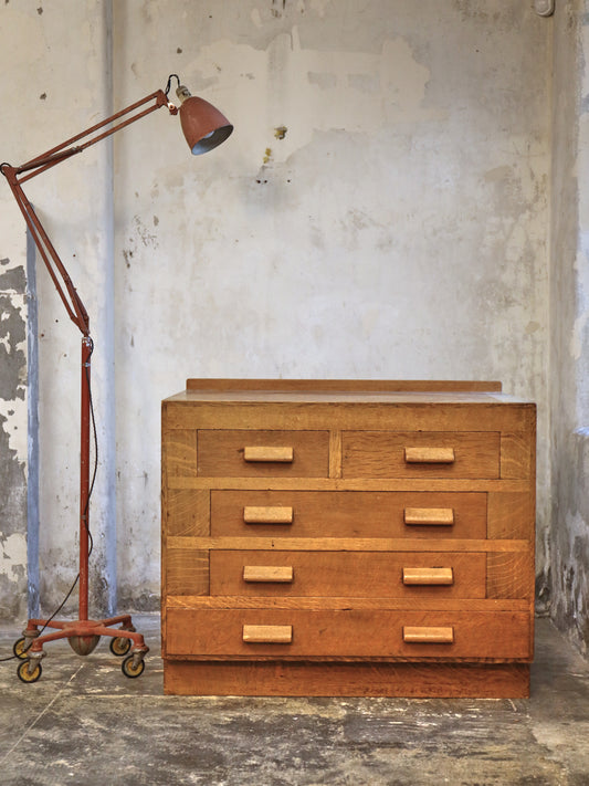 An Estate Made Oak Architects Chest of Drawers - 1950's